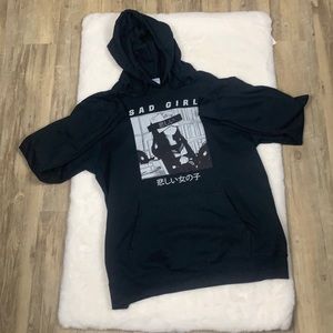 Sad girl anime hoodie by port company. Unisex. Size Large black and white